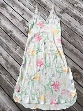 Inner Most white + multi floral print satin midi slip dress